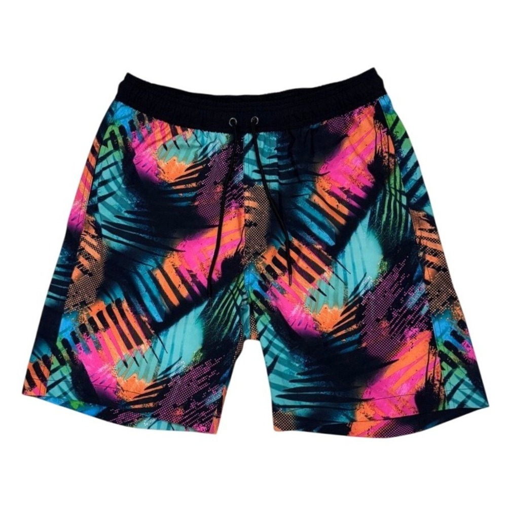 Hot Coals Swim Trunks Mens M Multi Color Tropical Palm Abstract Board Shorts